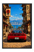 Red NSX On Japanese Alleyway Facing Bay And City Skyline