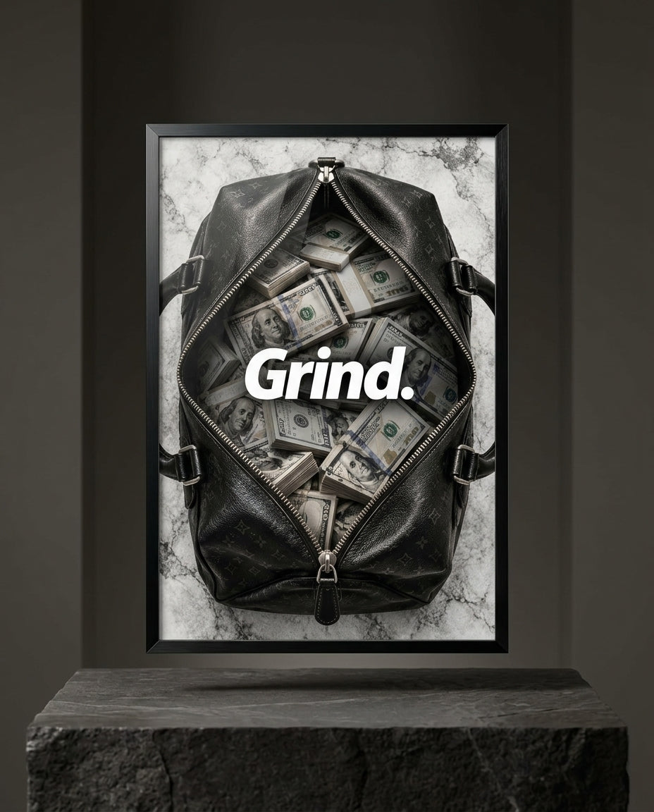 Grind Cash-Filled Duffel Bag Luxury Wall Art — mockup 1