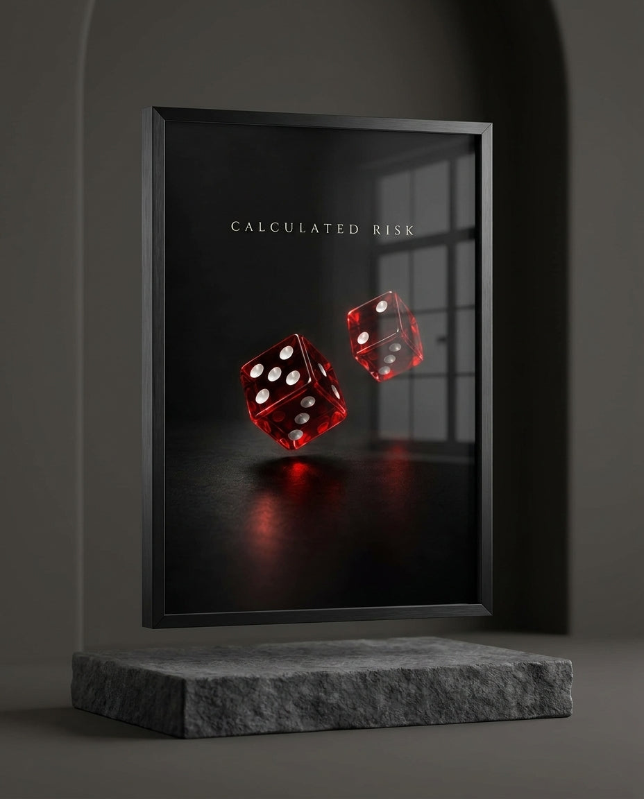Calculated Risk Red Dice Luxury Framed Wall Art — mockup 1