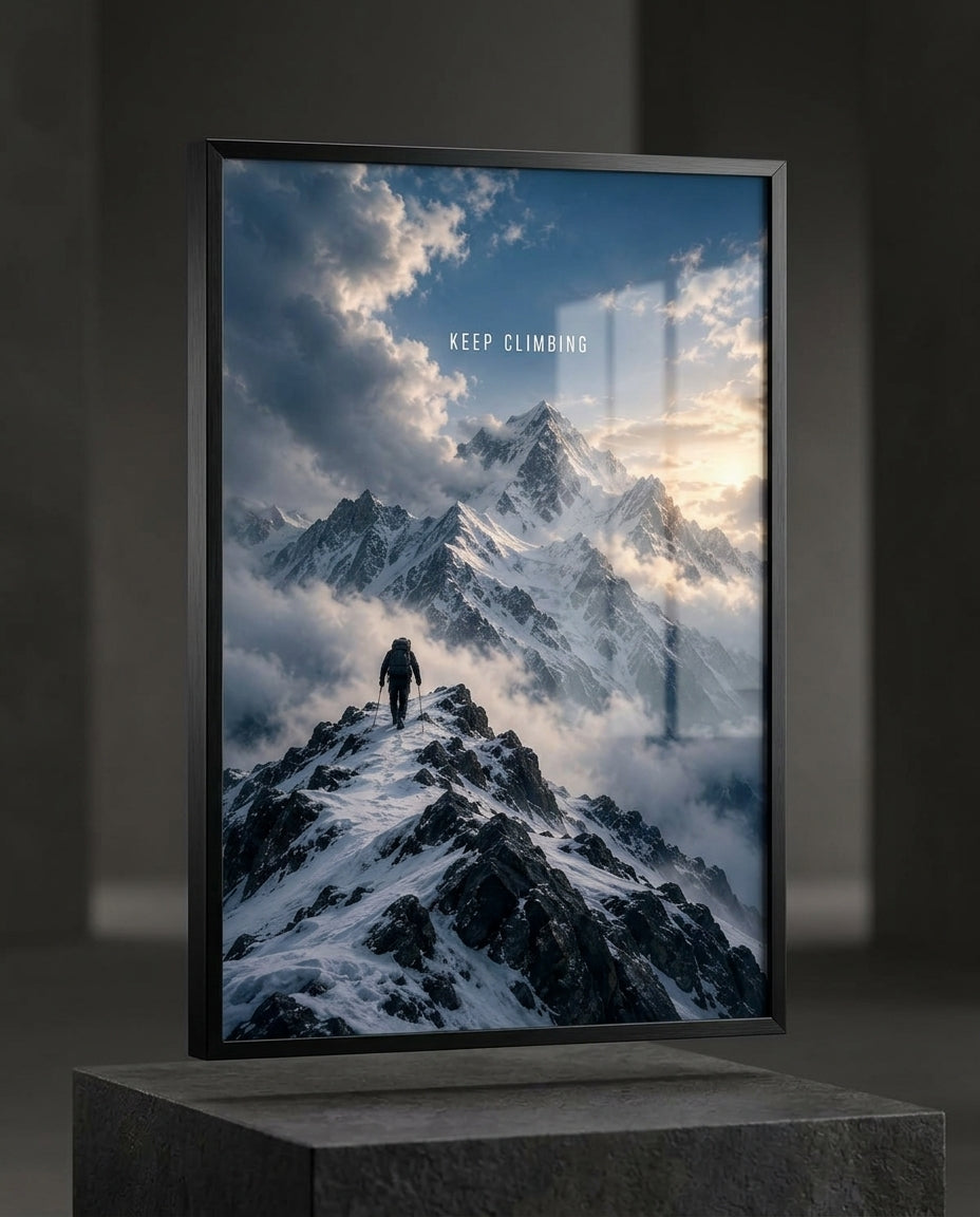 Mountaineer Ascending Snowy Summit — mockup 1