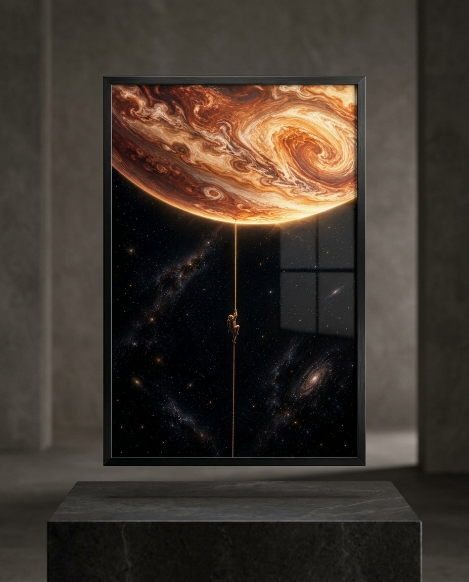 Astronaut Climbing Toward Swirling Gas Giant — mockup 1
