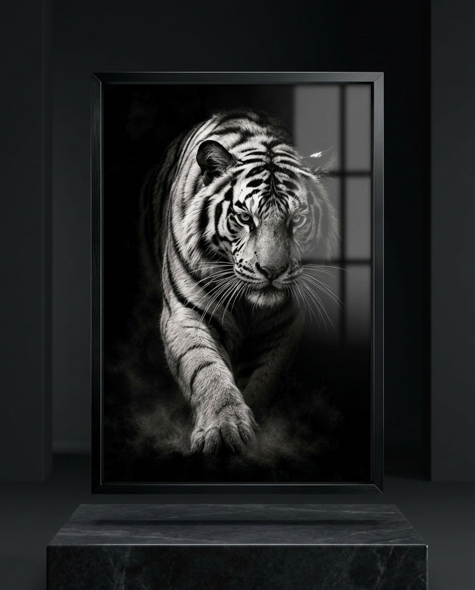 Monochrome Tiger Portrait With Intense Gaze — mockup 1