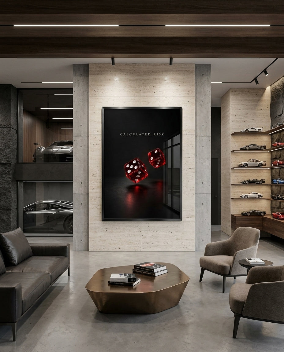 Calculated Risk Red Dice Luxury Framed Wall Art — mockup 2