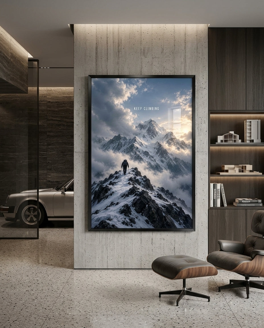 Mountaineer Ascending Snowy Summit — mockup 2
