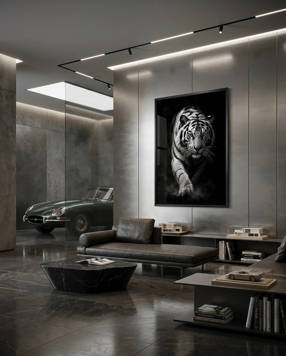Monochrome Tiger Portrait With Intense Gaze — mockup 2