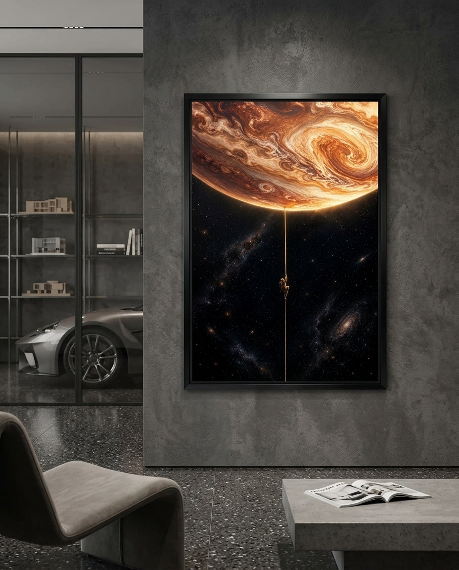 Astronaut Climbing Toward Swirling Gas Giant — mockup 2