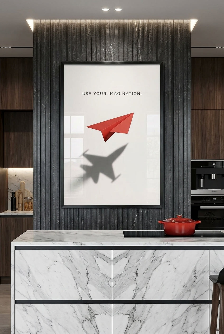 Paper Airplane Casting Jet Shadow Inspirational Wall Art — mockup 3
