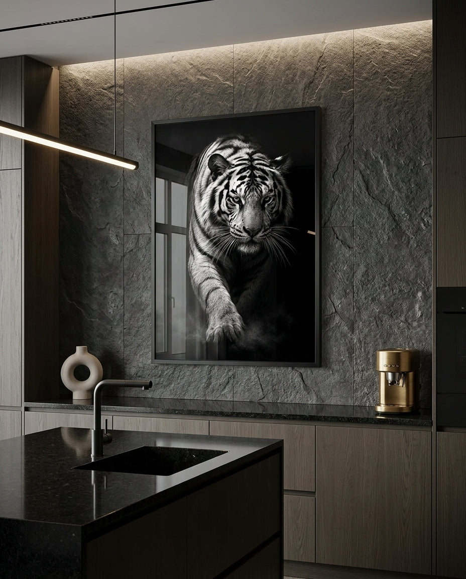 Monochrome Tiger Portrait With Intense Gaze — mockup 3