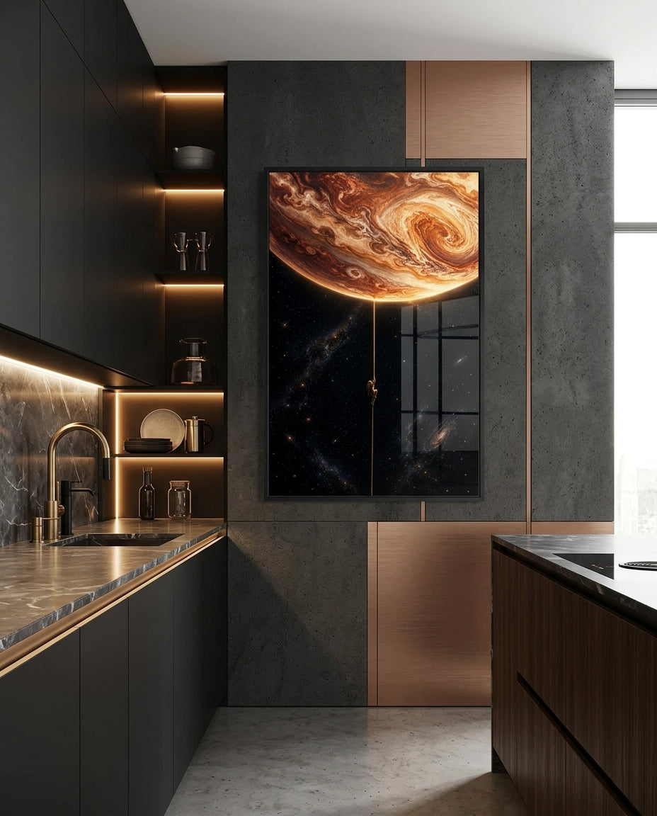 Astronaut Climbing Toward Swirling Gas Giant — mockup 3