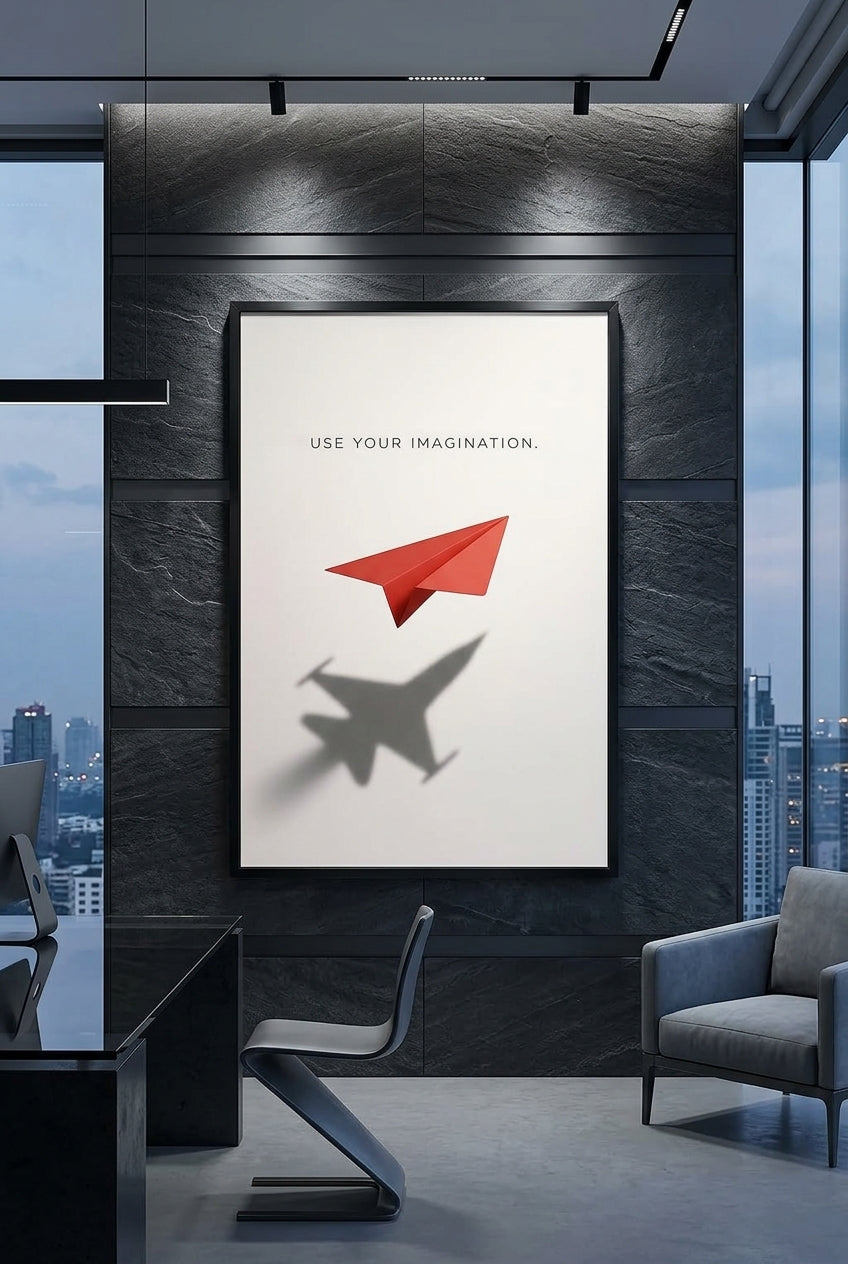Paper Airplane Casting Jet Shadow Inspirational Wall Art — mockup 4