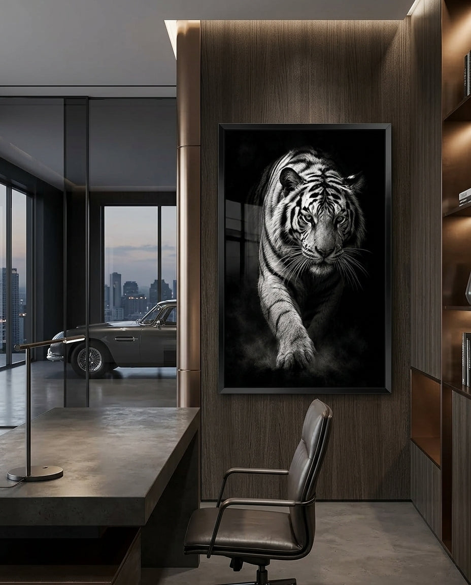 Monochrome Tiger Portrait With Intense Gaze — mockup 4