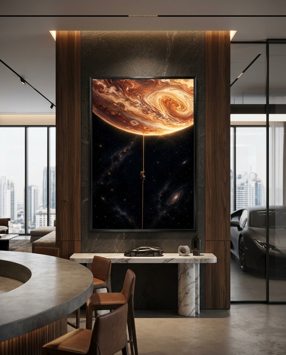 Astronaut Climbing Toward Swirling Gas Giant — mockup 4