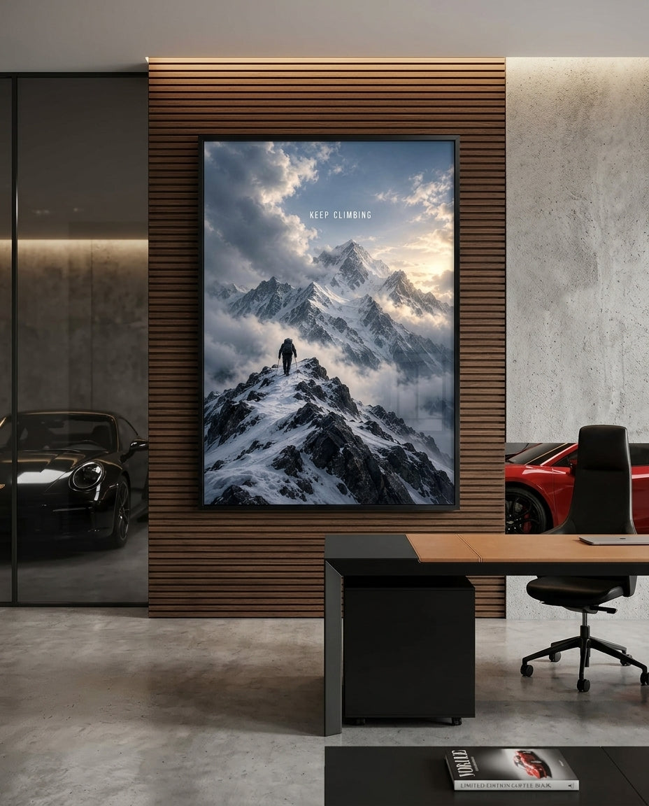 Mountaineer Ascending Snowy Summit — mockup 4