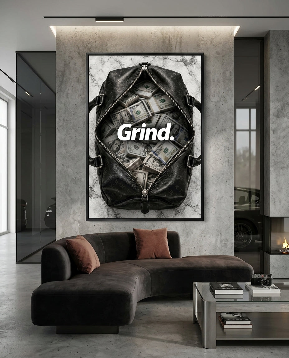 Grind Cash-Filled Duffel Bag Luxury Wall Art — mockup 5