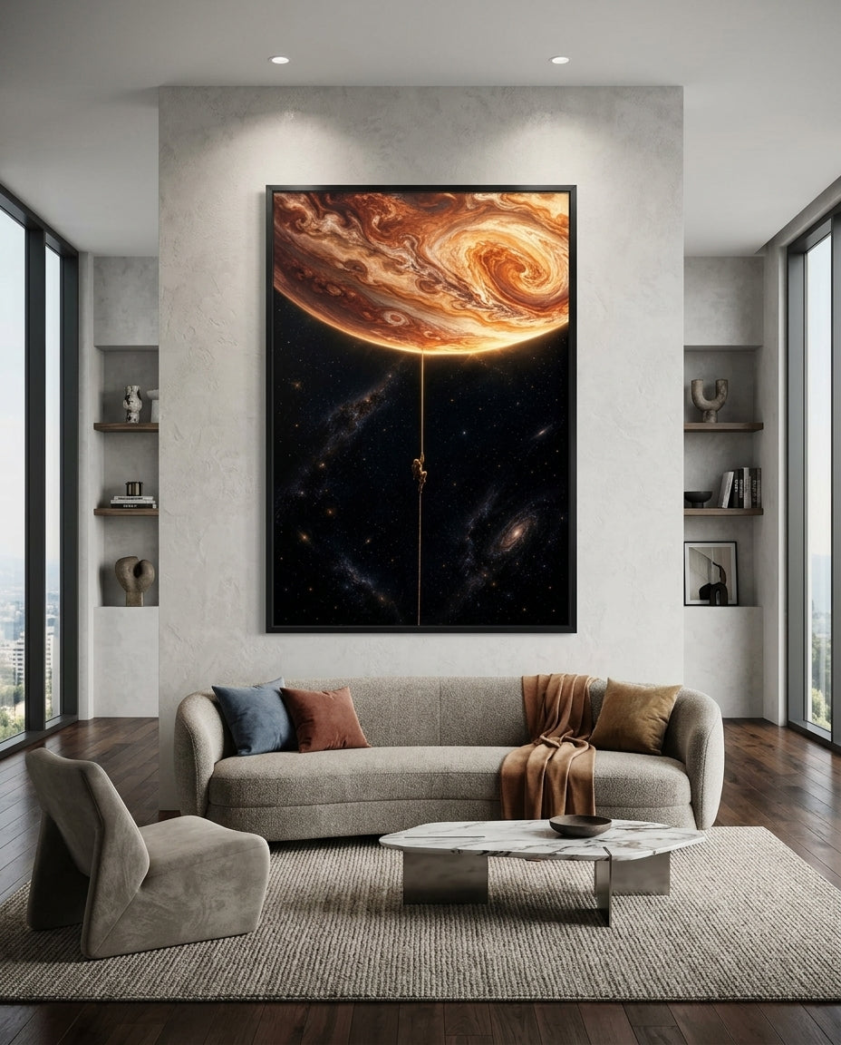 Astronaut Climbing Toward Swirling Gas Giant — mockup 5