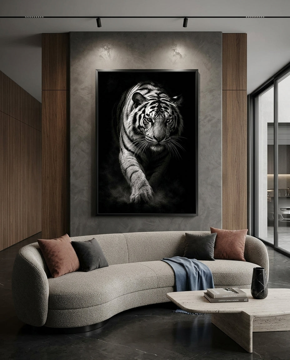 Monochrome Tiger Portrait With Intense Gaze — mockup 5
