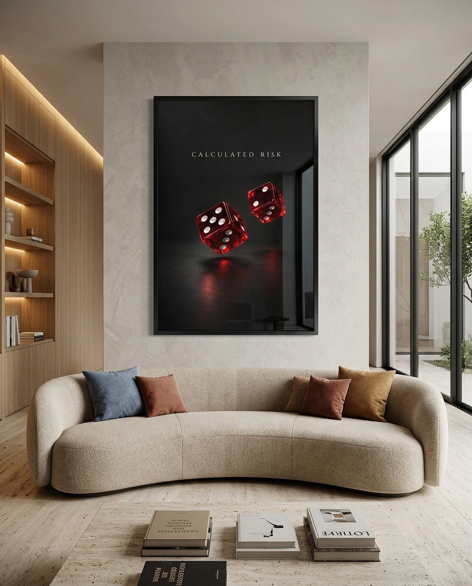 Calculated Risk Red Dice Luxury Framed Wall Art — mockup 5