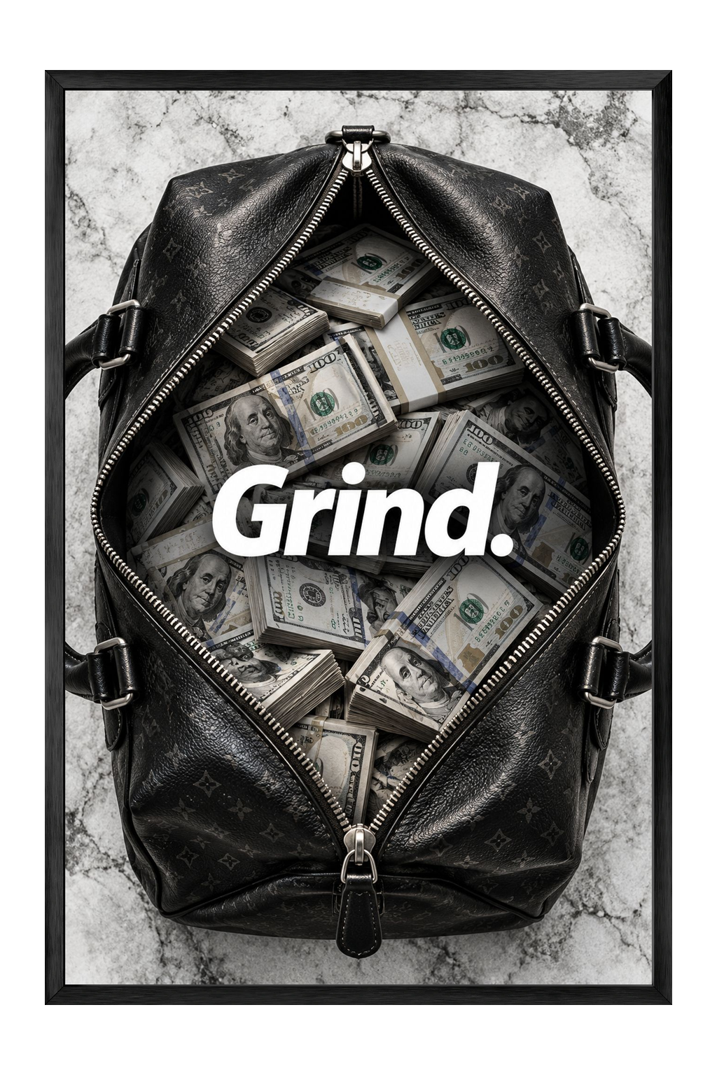 Grind Cash-Filled Duffel Bag Luxury Wall Art — framed canvas